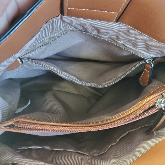 London Fog Blue and Brown Women's Satchel Bag With Detachable Strap - Picture 12 of 16